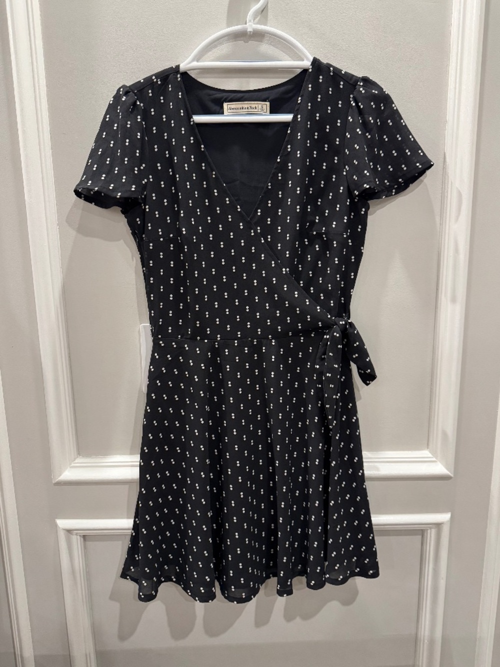 Abercrombie & Fitch Black Polka Dot Wrap Mini Dress Size S